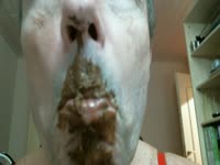 Crossdressing dude bends over and takes shit before eating the warm scat for his cam friends